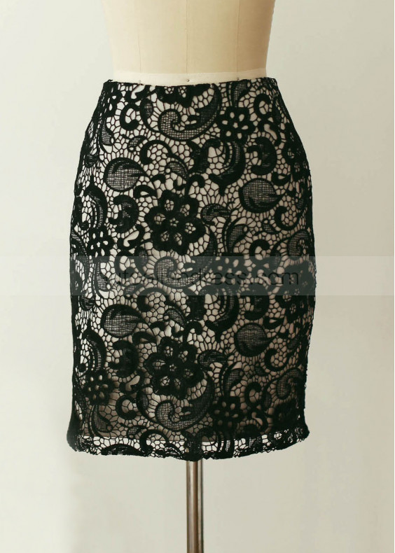 Black Lace Knee Length Skirt